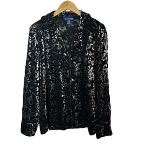 Evan Picone Black Burnout Velvet‎ Blouse Floral Sheer Womens Top Plus Size 20W
